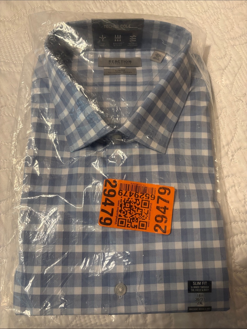 Kenneth Cole Reaction Light Blue and White Gingham Dress Shirt